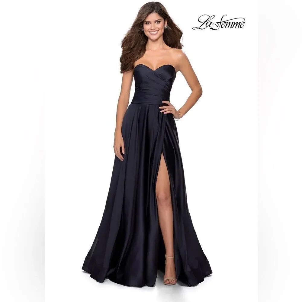 La Femme 28608 Strapless Gown Navy Blue size 10 NWT